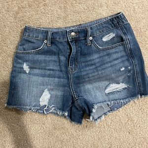 Aerie Daydream Denim Shorts Frayed Edge Elastic Back Size XS